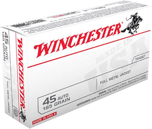 Winchester USA45A Pistol Ammo 45 ACP, FMJ, 185 Gr, 910 fps, 50 Rnd