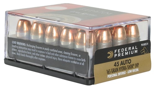 Federal PD45HS3H Premium Personal Defense Low Recoil 45 ACP 165 gr Hydra-Shok Jacketed Hollow Point 20 Bx/ 10 Cs