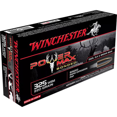 Winchester Ammo X325WSMBP Power Max Bonded  325 WSM 220 gr 2840 fps Bonded Rapid Expansion PHP 20 Bx/10 Cs