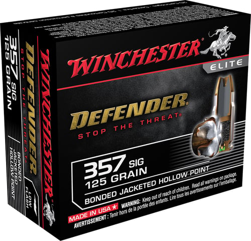 Winchester Ammo S357SPDB Defender  357 Sig 125 gr Bonded Jacket Hollow Point 20 Per Box/ 10 Case