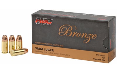 PMC Bronze Handgun Ammunition 9mm Luger 115 gr JHP 1160 fps 50/box