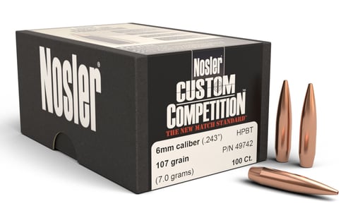 Nosler 49742 Custom Competition 6mm .243 107 gr Hollow Point Boat Tail/ 100 Per Box