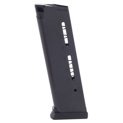 1911 45 ACP BL 8RD ELITE TACTICAL MAG1911 Elite Tactical Magazine .45 ACP - Black - Full-Size - 8 Rounds - ETM Base Pad - Fiber-fill nylon self-lubricating follower - Positive slide-lock - Removable base pad - Aircraft grade certified stainless steel tube resists corrosione base pad - Aircraft grade certified stainless steel tube resists corrosion