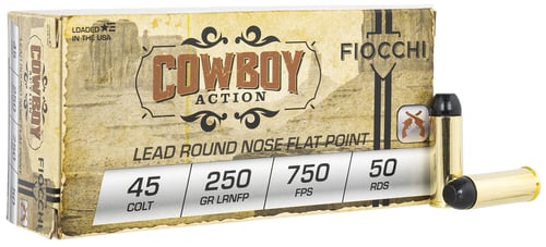 Fiocchi 45LCCA Cowboy Action  45 Colt 250 gr Lead Round Nose Flat Point 50 Per Box/ 10 Case
