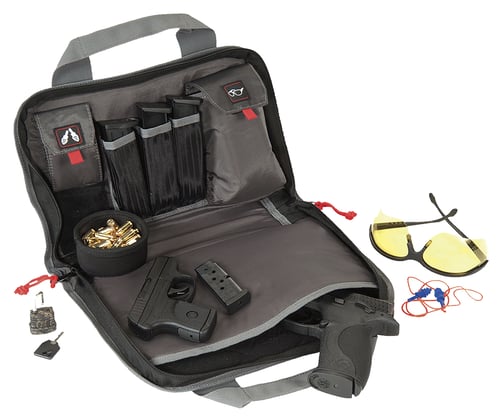 GPS Bags 1308PC Double  Black Nylon with Visual ID Storage System, Mag Storage Pockets, Lockable Zippers & Storage Pockets  Holds Up To 1-2 Handguns Includes Ammo Dump Cup