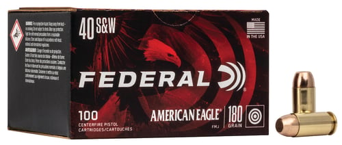 Federal AE40R100 American Eagle Handgun 40 S&W 180 gr Full Metal Jacket 100 Per Box/ 5 Case