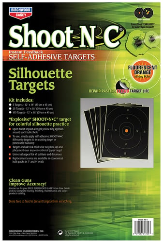 Birchwood Casey 34605 Shoot-N-C Reactive Target Self-Adhesive Paper Universal Multi Color Silhouette Includes Pasters 5 Pack