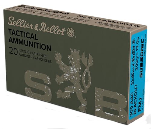 Sellier & Bellot SB300BLKSUBA Rifle  300 Blackout 200 gr Full Metal Jacket Subsonic 20 Per Box/ 50 Case