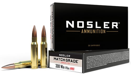 Nosler 60072 Match Grade  308 Win 175 gr Custom Competition Hollow Point Boat Tail 20 Per Box/ 10 Case