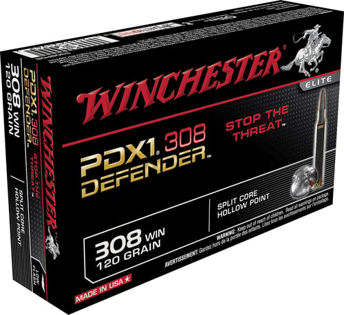 Winchester Ammo S308PDB PDX1 Defender  308 Win 120 gr Split Core Hollow Point 20 Per Box/ 10 Case