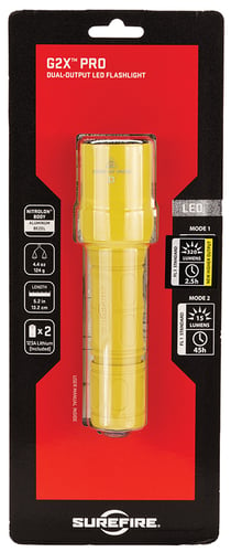 PRO 6VT DUAL STAGE 15/600 LU LED POL YEG2X Pro LED Flashlight Yellow - 600 Lumens - Two output levels low for extended-runtime, high for maximum light, - Low to high output sequence initiated by a momentary press or full click of the tailcap - Virtually indestructible LED emittementary press or full click of the tailcap - Virtually indestructible LED emitterr