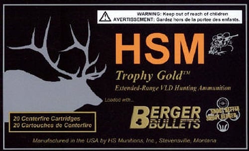 HSM 65X55130VLD Trophy Gold Extended Range 6.5x55 Swedish 130 gr Berger Hunting VLD Match 20 Per Box/ 25 Case