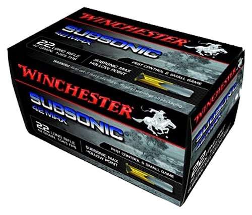 Winchester Ammo W22SUB42U 42 Max 22 Long Rifle 42 GR Subsonic Hollow Point 50 Bx/ 100 Cs