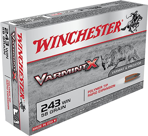 Winchester X243P Super-X Rifle Ammo 243 WIN, Varmint X, 58 Grains, 3850