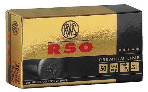 RWS/Umarex 2134187 R50 Premium Line 22 LR 40 gr Lead Round Nose 50 Per Box/ 100 Case