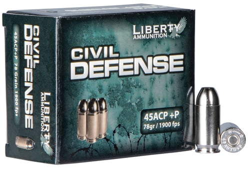 Liberty Ammunition LACD45013 Civil Defense  45 ACP +P 78 gr Lead Free Fragmenting Hollow Point 20 Per Box/ 50 Case
