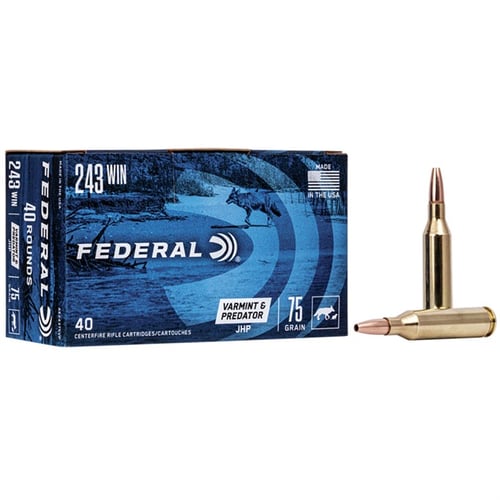 Federal AE24375VP American Eagle Varmint & Predator 243 Win 75 gr Jacketed Hollow Point 40 Per Box/ 5 Case