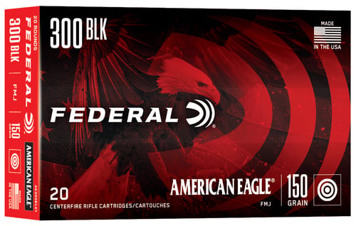 Federal AE300BLK1 American Eagle Rifle 300 Blackout 150 gr Full Metal Jacket Boat Tail 20 Per Box/ 25 Case