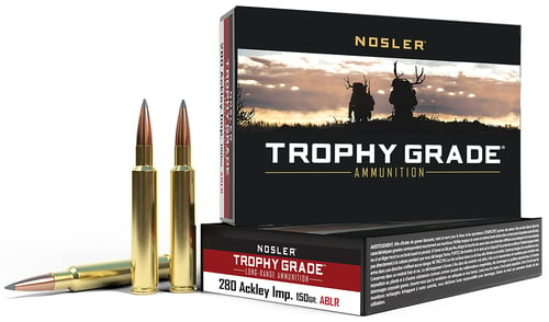 Nosler 60116 Trophy Grade Long-Range 280 Ackley Improved 150 gr Nosler Spitzer AccuBond Long Range 20 Per Box/ 10 Case