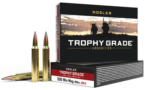 Nosler 60126 Trophy Grade Long-Range 300 Win Mag 190 gr Nosler Spitzer AccuBond Long Range 20 Per Box/ 10 Case