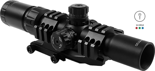 Aim Sports JTHR1 Recon CQB Black Anodized 1.5-4x30mm 30mm Tube Tri-Illuminated 3/4 Circle Dot Reticle