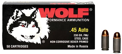 Wolf MC45FMJ Military Classic Pistol 45 Automatic Colt Pistol (ACP) 230 GR Full Metal Jacket 50 Bx/ 10 Cs 500 Total (Case)
