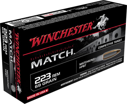 Winchester S223M2 Match Rifle Ammo 223 REM, BTHP, 69 Grains, 3060 fps