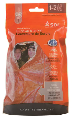 Survive Outdoors Longer 01401701 SOL Survival Blanket Warmth Waterproof Orange Metalized Polyethylene