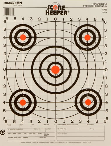 CHAMPION 100YD RFL SIGHT-IN TRGT 12P