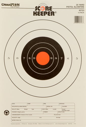 Champion Targets 45723 Score Keeper Slow Fire Bullseye Paper Hanging 25 yds Pistol 11