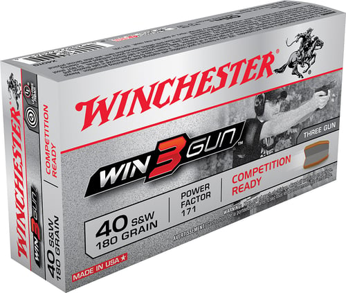 Winchester Ammo X40TG Win3Gun 40 Smith & Wesson 180 GR Jacketed Flat Nose 50 Bx/ 10 Cs
