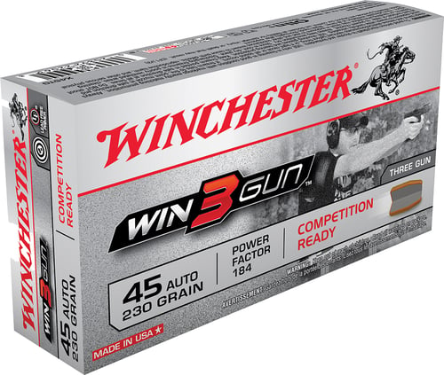 Winchester Ammo X45TG Win3Gun 45 Automatic Colt Pistol (ACP) 230 GR Jacketed Flat Point 50 Bx/ 10 Cs