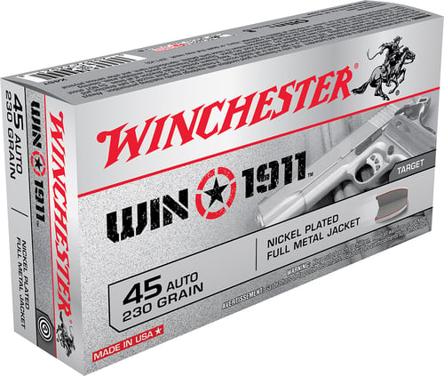 Winchester Ammo X45T Win1911 45 Automatic Colt Pistol (ACP) 230 GR Full Metal Jacket 50 Bx/ 10 Cs