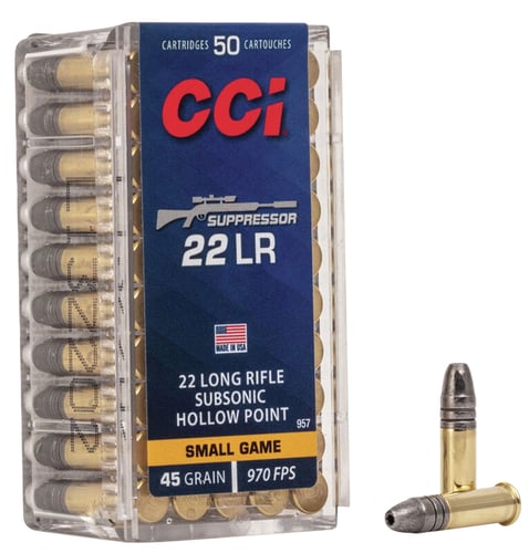 CCI 957 Suppressor Small Game 22 LR 45 gr Lead Hollow Point 50 Per Box/ 100 Case
