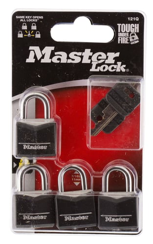 Master Lock 121Q Padlock  Open With Key Black Steel Vinyl-Covered 4 Per Pkg