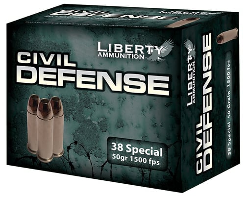 Liberty Ammunition LACD38025 Civil Defense  38 Special 50 gr Lead Free Fragmenting Hollow Point 20 Per Box/ 50 Case