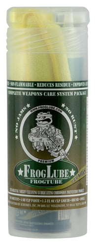 FROG LUBE FROG TUBE SYSTEM KITFrogLube System Kit FrogTube Incl: 1 oz FrogLube Solvent, 4 oz FrogLube CLP Paste, 1.5 oz FrogLube CLP Extreme, Nylon brush, Microfiber towel - Outstanding package for the range bag, deployment kit or tool bench at homeage for the range bag, deployment kit or tool bench at home