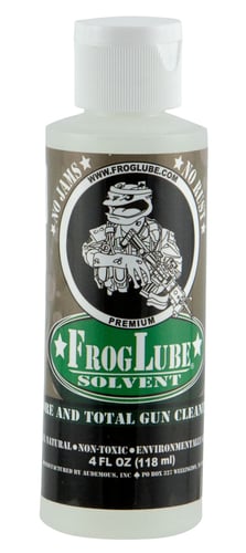 FROG LUBE SOLVENT 4OZSolvent Bottle 4 oz - Pump Spray - Removes Petroleum products - Dissolves carbonon contact - Not harmful to the environment