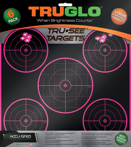 TruGlo TG11P6 Tru-See Splatter Target Black/Pink Self-Adhesive Heavy Paper Universal Yes Impact Enhancement Pink 6 Pack Includes Pasters