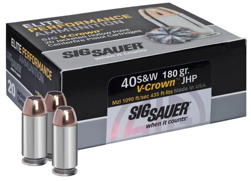 Sig Sauer E40SW220 Elite Performance  40 S&W 180 gr V Crown Jacketed Hollow Point 20 Per Box/ 10 Case