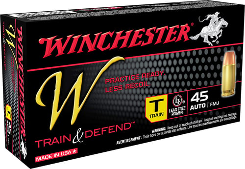 Winchester Ammo W45T W Train & Defend 45 Automatic Colt Pistol (ACP) 230 GR Full Metal Jacket 50 Bx/ 10 Cs