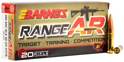 Barnes Bullets 30733 Range AR Centerfire Rifle 300 Blackout 90 gr Open Tip Flat Base (OTFB) 20 Per Box/ 10 Cs