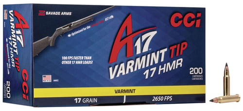 CCI 949CC A17 Varmint Tip 17 HMR 17 gr Varmint Tipped 200 Per Box/ 10 Case