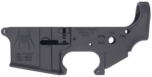 Spikes STLS018 Spider Stripped Lower Receiver with Fire & Safe Markings Multi-Caliber 7075-T6 Aluminum Black Anodized for AR-15