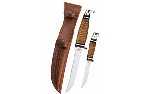 CASE KNIVES LEATHER HUNTER TWO KNIFE SET  LEATHER SHEATH | 021205003726