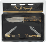 UNCLE HENRY KNIFE HUNTING KNFE & 2 FOLDERS GIFT TIN PROMO Q4<