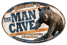 RIVERS EDGE MAN CAVE BEAR TIN SIGN