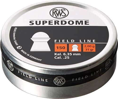 RWS PREM PLTS SUPERDOME .25 CAL 150CTRWS Superdome Pellets - .25 Cal - 150 Count 31.0 grains - Excellent knock-down power - Excellent for hunting - Great target shooting pellet - Rifle skirt