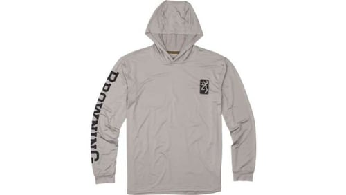 BROWNING HOODED L-SLEEVE TECH T-SHIRT LIGHT GRAY XX-LARGE