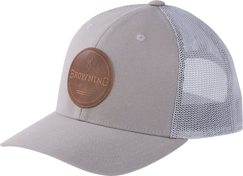 BROWNING CAP BATCH GRAY LEATHER CIRCLE PATCH SNAPBACK!